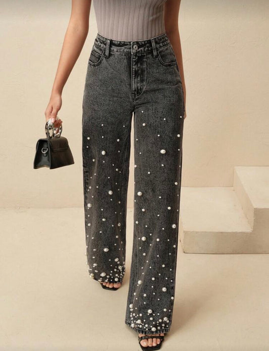Perls details denim pants 🖤