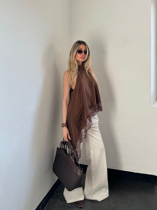 Asymmetric Brown Blouse